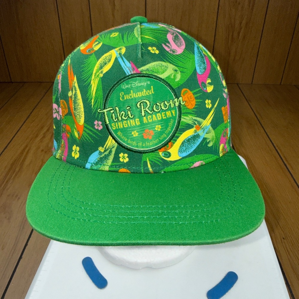 Disney Parks Enchanted Tiki Room Singing Academy Green Parrot Tropical Hat Cap